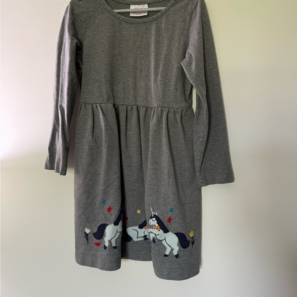 Hanna Andersson Gray Long-Sleeve Knit Dress with Unicorns